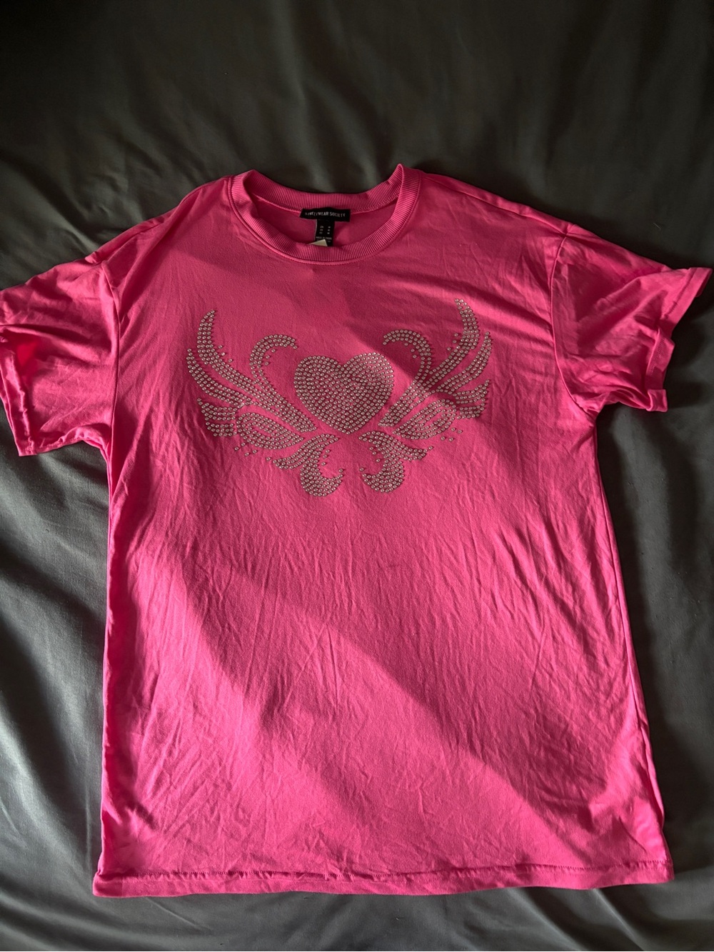 Streetwear Society Oversized Hot Pink Crystal Heart Wing Tee